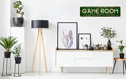 Game Room Décor Metal Aluminum Novelty Tin Sign | 4" x 16", Man Cave Signs - color: Game Room