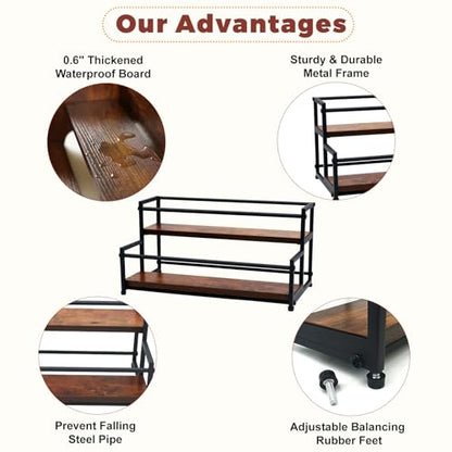 Coffee Syrup Rack Organizer, 2-Tier | Metal Bottle Holder, 10 Bottles Capacity, Rustic Countertop Display Shelf, For Coffee Bar, Kitchen Cabinet, Pantry - color: 2-Tier