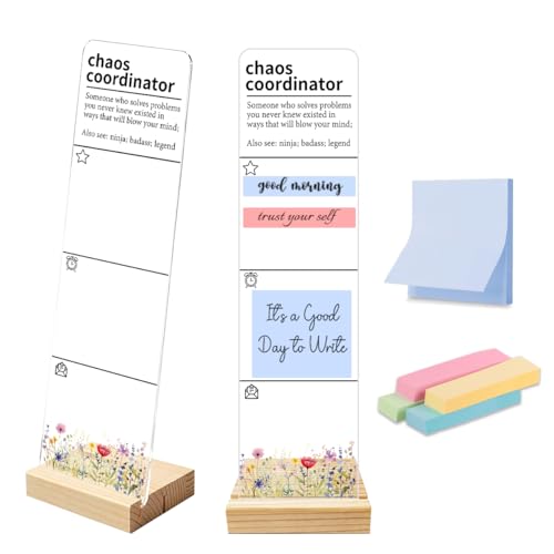 Sticky Note Holder Acrylic Monitor Memo Board Desk Organizers and Accessories Desk Decor Post It Note Holder with 200Pcs Sticky Notes Funny Floral Chaos Coordinator Office Admin Desk Sign - color: Coordinator