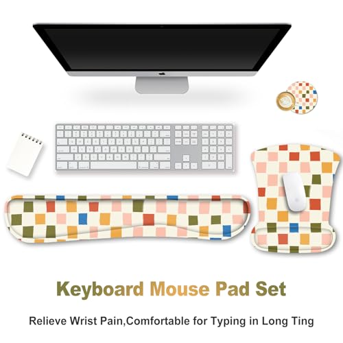 ARTSO Wrist Rest Support for Mouse Pad and Keyboard Set, Ergonomic Mousepad with Non-Slip Base, Soft Raised Memory Foam Mouse Pad, Easy Typing,Pain Relief,Vintage Color Plaid - color: Vintage Color Plaid