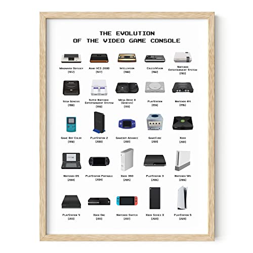 HAUS AND HUES Video Game Art, Video Game Posters for Boys Room, Gaming Room Decor for Boys Wall Decor, Gamer Wall Decor, Gaming Decorations (Beige Frame, 12x16) - color: Console, size: 12"L x 16"W, style: Beige Framed