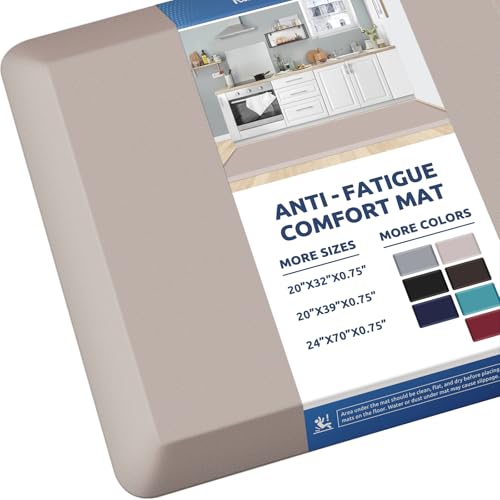 KitchenClouds Kitchen Mat Cushioned Anti Fatigue Rug 24"x70" Water Resistant, Non Slip, Standing and Comfort Desk/Floor Mats for House Sink Office (Khaki) - color: Khaki, size: 70"L x 24"W x 0.8"Th