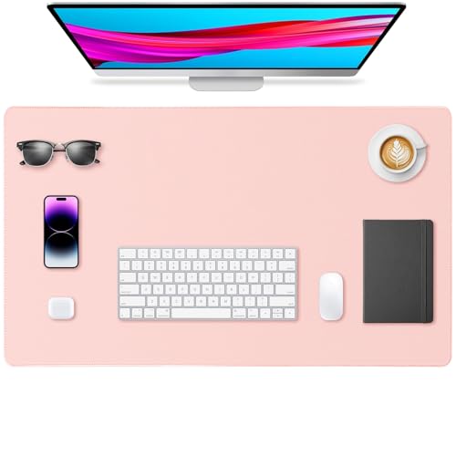 Leather Desk Pad Protector, Office Desk Mat, Large Mouse Pad, Non-Slip PU Leather Desk Blotter, Waterproof Computer Desk Writing Pad for Office and Home (Light Pink, 23.6" x 13.7") - color: Light Pink, size: 23.6" x 13.7"