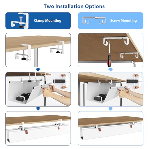 Zilink Large Cable Management Under Desk 40" No Drill Desk Cable Management Clamp/Screw Mount Fabric Cable Tray Sturdy Waterproof Cable Organizer for Office, Home, White - color: White, size: 40"