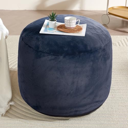 WSOFRLAC Round Pouf Ottoman, Poofy Ottoman Foot Rest, Small Couch Boho Foot Stools for Living Room, 26x18in Multifunctional Soft Floor Poufs for Sofa, Office,Under Table, Navy - color: Navy Blue, size: 26"D x 26"W x 18"H