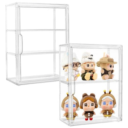Acrylic Display Case for Collectibles 3 Tier Wall-Mounted Display Case with 2 Movable Plates Clear Display Cases for Figures with Magnetic Door Tall Display Box, 2 Pack - size: 2 Pack