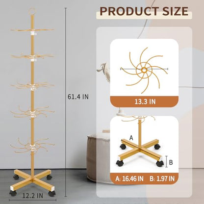 Flenpptly Retail Display Stand, 5-Tier Rotating Display Rack for Store Display, Movable and Adjustable Spinning Display Stand for Earrings, Jewelry, Keychains, Socks Display (Gold) - color: Gold