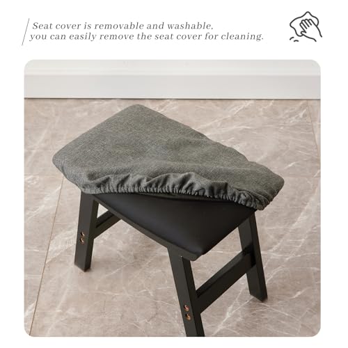 Kitsanery Foot Stool,Ottoman,Bamboo Small Sofa Foot Rest Under Desk,Extra Seating for Living Room, Bedroom and Kitchen (Black Stool Legs - Gray Surface) - color: Black Stool Legs - Gray Surface