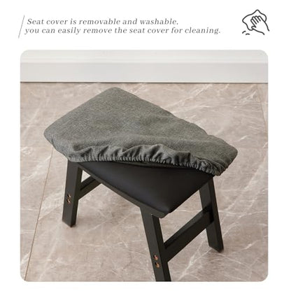 Kitsanery Foot Stool,Ottoman,Bamboo Small Sofa Foot Rest Under Desk,Extra Seating for Living Room, Bedroom and Kitchen (Black Stool Legs - Gray Surface) - color: Black Stool Legs - Gray Surface