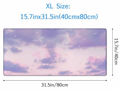 Gaming Mouse Pad, XXL Extended Computer Keyboard Long Mouse Mat, Large Desk Pad for Office Laptop, Non-Slip Rubber Base with Stitched Edge Mousepad, 31.5X15.7 inch Purple Cloud - color: Purple Cloud, size: 31.5L x 15.7W inches