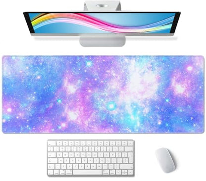 Magical Galaxy Star Desk Mat Pink and Blue Mouse Pad Large Dark Aesthetic Desk Pad Gaming Mousepad Extended XL 31.5 x 11.8 in Laptop Computer Mouse Keyboard Mat - color: Pink and Blue Magical Galaxy Star
