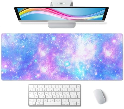 Magical Galaxy Star Desk Mat Pink and Blue Mouse Pad Large Dark Aesthetic Desk Pad Gaming Mousepad Extended XL 31.5 x 11.8 in Laptop Computer Mouse Keyboard Mat - color: Pink and Blue Magical Galaxy Star