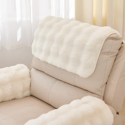 vctops 3 Pieces Faux Rabbit Fur Sofa Armrest Cover for Recliner Chair Non Slip Fluffy Furry Headrest Cover Soft Fuzzy Couch Cover for Dogs Washable Furniture Protector (Cream,1 Seat) - color: Cream