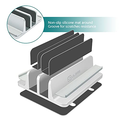 Vertical Laptop Stand for Desk Metal Heavy Duty, 4 Slots Adjustable 4in1 Vertical MacBook Stand Rack Pro Holder Compatible w' All Surface Dell Samsung HP Chromebook Upto 17.5' - Sliver