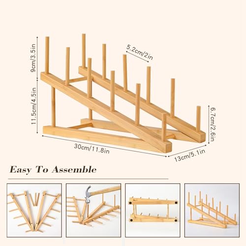 Plate Stands For Display,Wooden Plate Racks Dish Stand Holder, 5-Tier Display Stands For Tabletop Book, Art Print, Puzzle, Cutting Board Kitchen Cabinet Organizer (1 Pack) - size: L-1 Pack