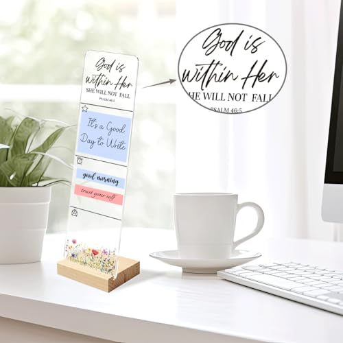 Sticky Notes Monitor Memo Board with Removable Wooden Base God is Within Her She Will Not Fall Portable Acrylic Sticky Note Holder Message Board Sign Bonus 200 Sheets Sticky Notes Office Desk - color: Fall