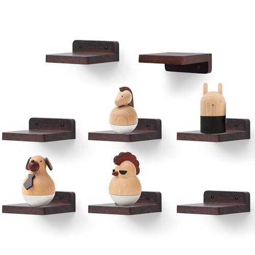 Small Floating Shelf, 4x4 Inch Display Ledges for Wall,Mini Shelves,Rustic Wood Shelf for Bedroom Living Room Bathroom Kitchen (8, Dark Walnut) - color: Dark Walnut, size: 4 Inch-8 Pcs