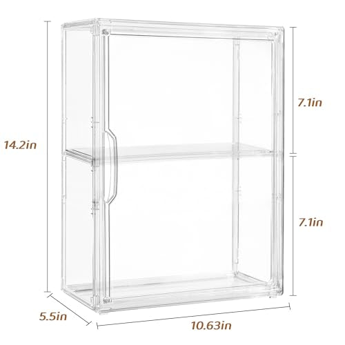 Acrylic Display Case Compatible with Labubu POP MART,3 Pack Clear Display Cases for Figure Collectibles, Stackable Figure Display Box with Magnetic Door and Movable Dividers - size: 3 pack