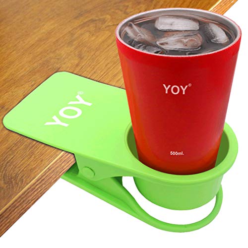 YOY Drink Cup Holder Clip - Table Desk Side Water Glass Beer Bottle Beverage Soda Coffee Mug Holder Cup Saucer Clip Design for Home Office, Green - color: Green, size: 1 Pack
