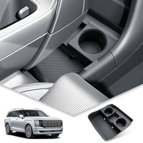 BIBIBO for 2026 Hyundai Palisade Center Console Organizer 2026 Hyundai Palisade Lower Center Console Organizer 2026 Palisade TPE Console Insert Tray - color: Black-Console Under Tray