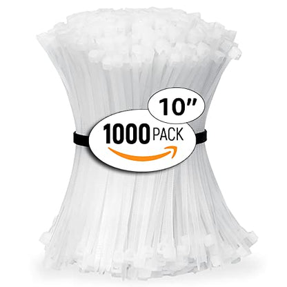 ALBO Zip Ties White 10 Inch 1000 Pack 50 lb, Long Plastic Cable Ties Thick 0.19 Inch Tie Wraps Heavy Duty UV Resistant Nylon Wire Ties for Indoor and Outdoor - size: 10" White 1000 Pack 50lb
