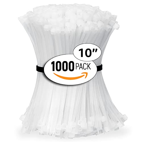 ALBO Zip Ties White 10 Inch 1000 Pack 50 lb, Long Plastic Cable Ties Thick 0.19 Inch Tie Wraps Heavy Duty UV Resistant Nylon Wire Ties for Indoor and Outdoor - size: 10" White 1000 Pack 50lb