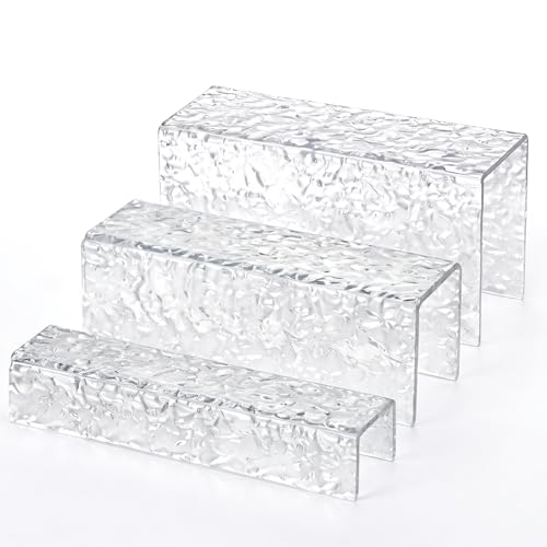 3 Pcs Clear Acrylic Display Stand with Crystal Texture, 4.5mm Thick Premium Acrylic Riser Set for Jewelry, Desserts, Handbags & Collectibles, Multi-Size Display Holder for Party & Home Decor