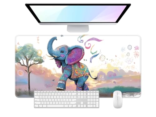 Desk Pad, 32" x 16" XXXL Extended Large Gaming Mouse Pad, Desktop Decor Desk Mat, Men Women Office Supplies and Accessories, Cute Anime Mouse Mat for Laptop & Keyboard, Colorful Elephant - color: Colorful Elephant