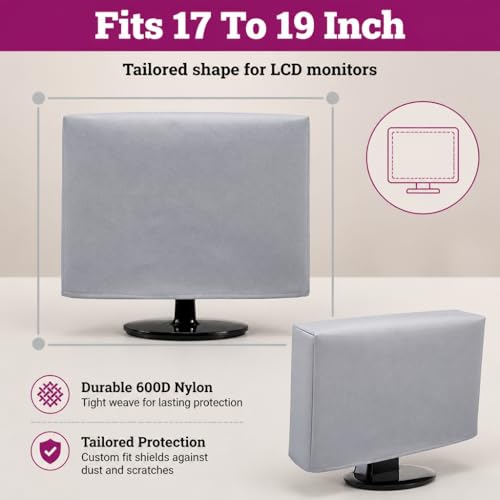 LCD Computer Monitor Dust Cover / Flat Screen Protector [Antistatic, Water Resistant, Heavy Duty Fabric, Silver] by DigitalDeckCovers (Fits 17-19" LCD) - size: Fits 17" to 19" LCD