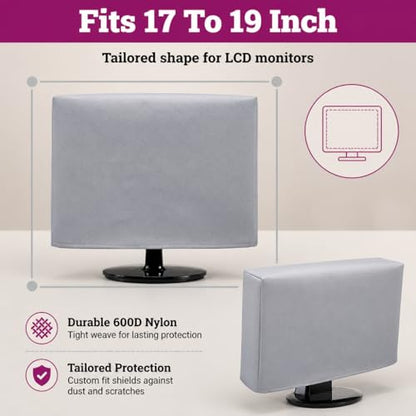 LCD Computer Monitor Dust Cover / Flat Screen Protector [Antistatic, Water Resistant, Heavy Duty Fabric, Silver] by DigitalDeckCovers (Fits 17-19" LCD) - size: Fits 17" to 19" LCD