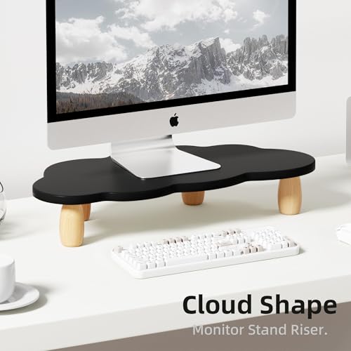AFOOYO Monitor Stand Riser,Cloud Shape Wood Computer Monitor Stand, 16.5IN Monitor Stand Riser, Multi-Purpose Desktop Organizer Riser for Computer,Laptop,Printer,TV,Black - color: Black, size: Cloud Shape