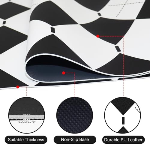 Checkered Desk Pad – PU Leather Desk Pad Protector, Non-Slip Office Desk Mat for Desk, Waterproof Desk Blotter Pad, Easy Clean Laptop Writing Mat for Work/Home/Decor (35.4" x 15.7", White Black) - color: Black Checkered