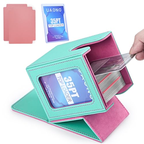 UAONO Card Deck Box for MTG Commander, Independent Commander Display, Fits 100 Double-Sleeved Cards, Magnetic Deck Case for Magic the Gathering TCG, 2 Dividers & 1 Top Loader (Turquoise/Pink) - color: A-Turquoise&Pink