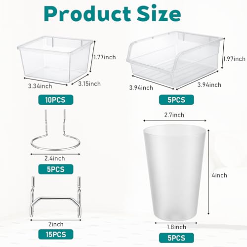 20 PCS Pegboard Cups Bins Set with Hooks & Loops, Pegboard Wall Organizer Assortment Organizer Accessory for Garage Craft Workshop Workbench Hobby Office(Transparent)