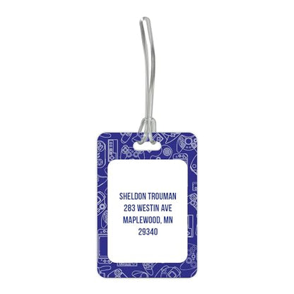 Personalized Gamer Luggage Tag / 2.75" x 4" Custom Blue Video Game Bag Tag/Double Sided Durable Plastic Luggage Tag with Plastic Strap/Made in The USA - style: Gamer