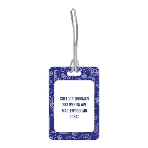 Personalized Gamer Luggage Tag / 2.75" x 4" Custom Blue Video Game Bag Tag/Double Sided Durable Plastic Luggage Tag with Plastic Strap/Made in The USA - style: Gamer