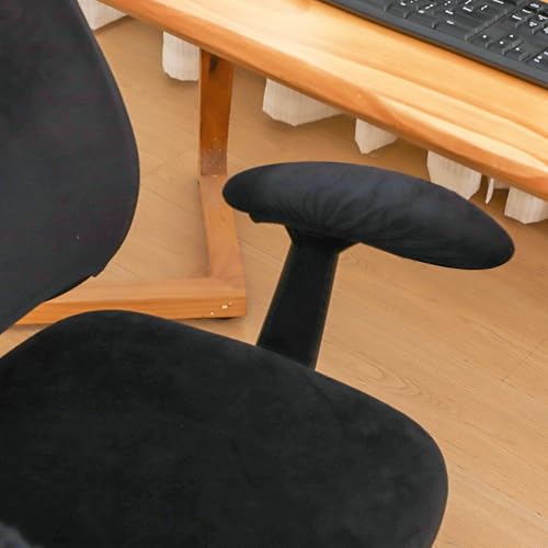 4 Pieces Velvet Office Chair Cover for Desk Chair Back and Seat with Armrest Covers Stretch Black Split Office Chair Slipcovers Set Washable - color: Velvet-black, size: Large