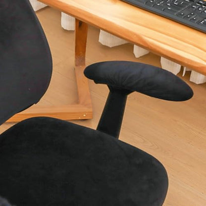 4 Pieces Velvet Office Chair Cover for Desk Chair Back and Seat with Armrest Covers Stretch Black Split Office Chair Slipcovers Set Washable - color: Velvet-black, size: Large