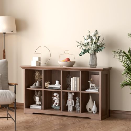 OSCHF Cube Shelf Bookcase with Base - Wooden 2 Tiers Floor Standing Low Storage Cabinet for Home and Office, 8-Cube Lattice Bookshelf, Walnut - color: Walnut, size: 8-Cube