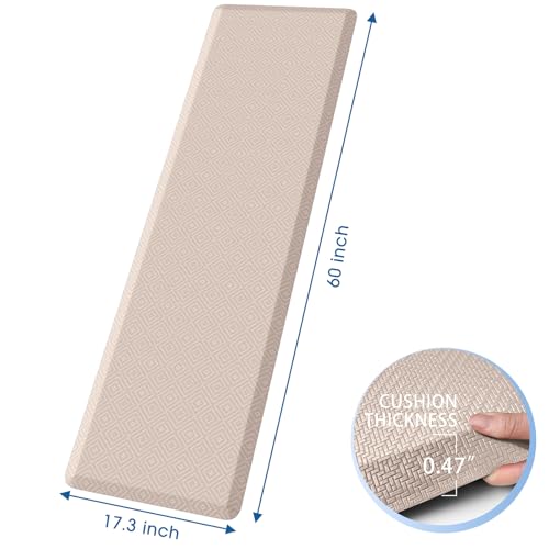 Mattitude Kitchen Mat Cushioned Anti-Fatigue Floor Mat Water Resistant Non-Slip Mats and Rugs Standing and Comfort Desk Mats for House Sink Office Laundry (Beige, 17.3"x60") - color: Beige, size: 60"L x 17.3"W x 0.5"Th