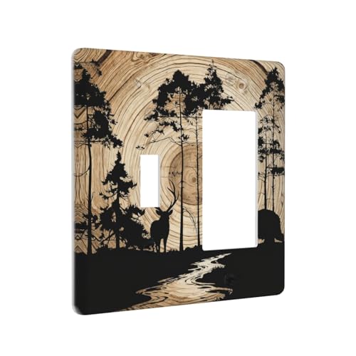 Rustic Forest Antler Black Bear Deer Silhouettes Outlet Covers 1 Toggle 1 Rocker Combination Decorative Wall Plate Electrical Switch Plates Light Switch Cover Plate for Farmhouse Home Decor - color: Rustic Forest Antler Black Bear Deer Silhouettes, size: