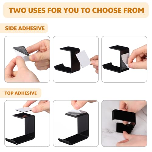 Weysat Under Desk Headphone Hook Hanger Purse Hook for Table with Adhesive Tape Acrylic Hanger Under Desk Mount for Most Headphone Purse Umbrellas(Black,6 Pcs) - color: Black