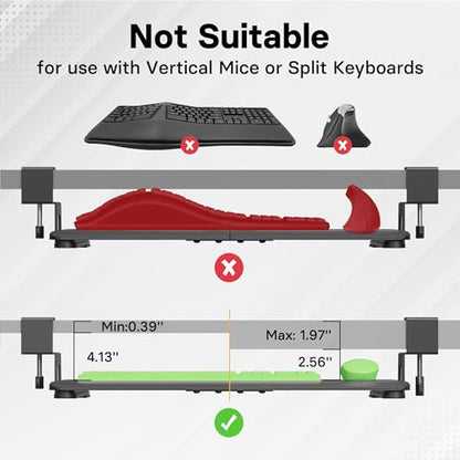 BONTEC KMT01 Under Desk Keyboard Tray, Pull-Out Keyboard & Mouse Platform with C-Clamp, 25.6 x 11.8 in Space-Saving Ergonomic Slide-Out Drawer, Black - color: Black, size: 25.6" x 11.8"