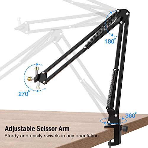 Microphone Arm Stand, FIFINE Suspension Boom Scissor Mic Stand with Heavy Duty Clamp, 3/8" to 5/8" Adapter, for Voice-Over, Gaming, Recording, Studio, Home Office (CS1) - color: Black, size: CS1
