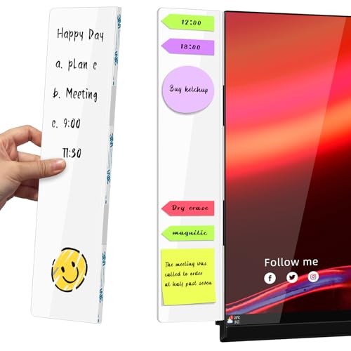 Crpich Large Acrylic Monitor Note Board – 13.2" x 3.3", 2 Pack White Screen-Safe Sticky Note Holders for Computer Side, Home Office Supplies - style: 13.2" X 3.3"-White-2Pack