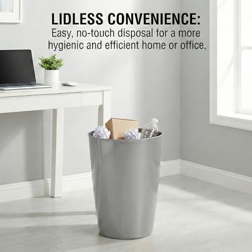 Mini Waste Basket - Durable Small Plastic Garbage Trash Can Bin - Lidless Open-Top, Slim Profile for Compact Spaces - Suitable for Home, Bathroom, Office, Bedroom, Kitchen and More, Silver Brushed - color: Silver Brushed