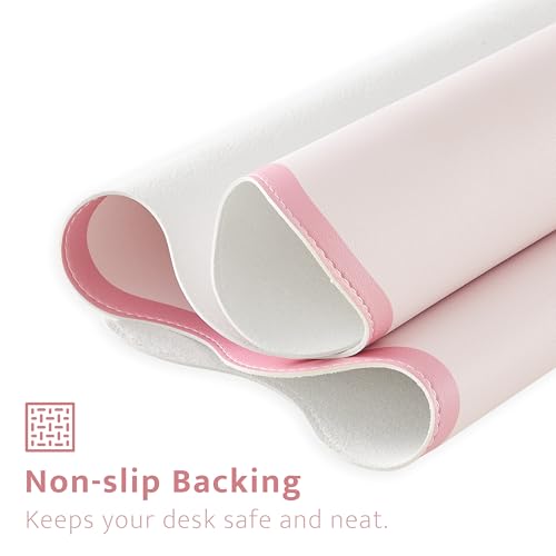 Pink Scalloped Desk Mat, 31.5" x 15.7", PU Leather, Waterproof Anti-Slip, Cute Aesthetic Desk Pad for Office/Home/Game/Vanity Large - color: Pink
