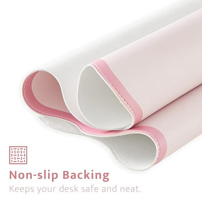 Pink Scalloped Desk Mat, 31.5" x 15.7", PU Leather, Waterproof Anti-Slip, Cute Aesthetic Desk Pad for Office/Home/Game/Vanity Large - color: Pink