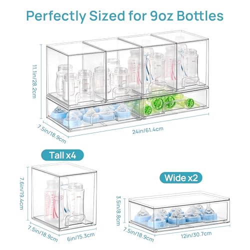 Vtopmart 6 Pack Baby Bottle Organizer Set, Stackable Storage Drawers Ideal for Kichen Countertop, Vanity, Bathroom, Cabinet, Pantry Organization - style: 4 High+2 Wide