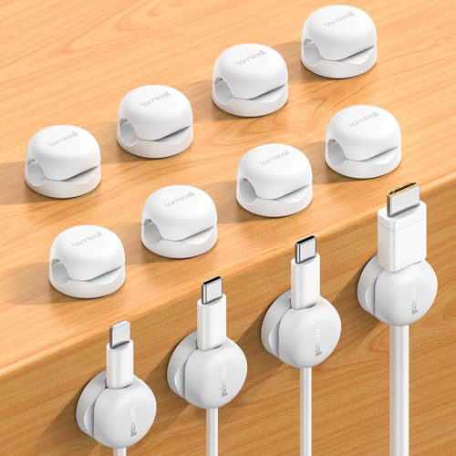 Lamicall Spring Cord Organizer, Office Desk Accessories - 12Pack Compact Desk Cable Management Holder Clips, Nightstand Phone Charging Cord Holder, 8mm Slot Adhesive Wire Organizer, White - color: White, size: 12Pack